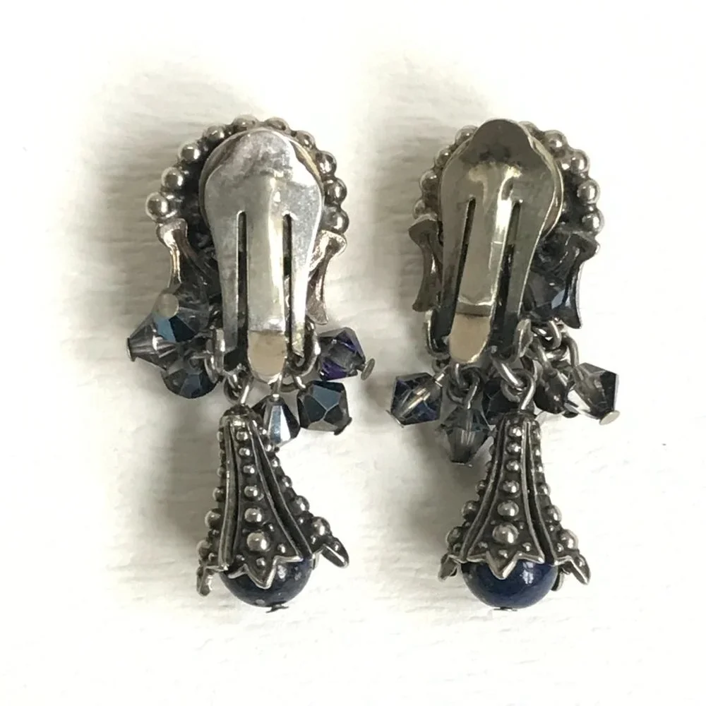 Vintage Sorrelli Silver Tone Blue AB Cha Cha Dangle Clip-On Earrings - Picture 4 of 5